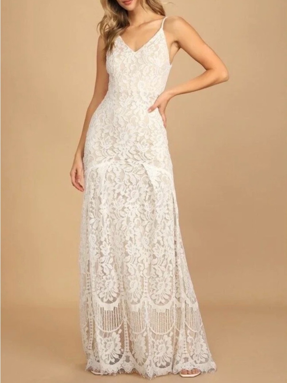 NWT Lulus Flynn Elegant White Lace Maxi Dress Size L Large Bride Wedding Formal